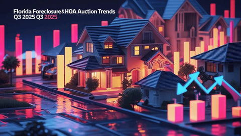 3D neighborhood rendering illustrating Florida foreclosure and auction trends with HOA assessments