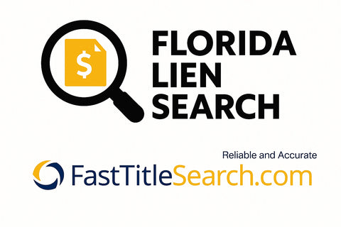 Florida lien search graphic showing document with dollar sign and magnifying glass by FastTitleSearch.com